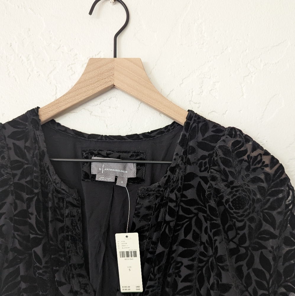 Anthropologie Somerset Mini Dress Black Velvet Floral Size Small